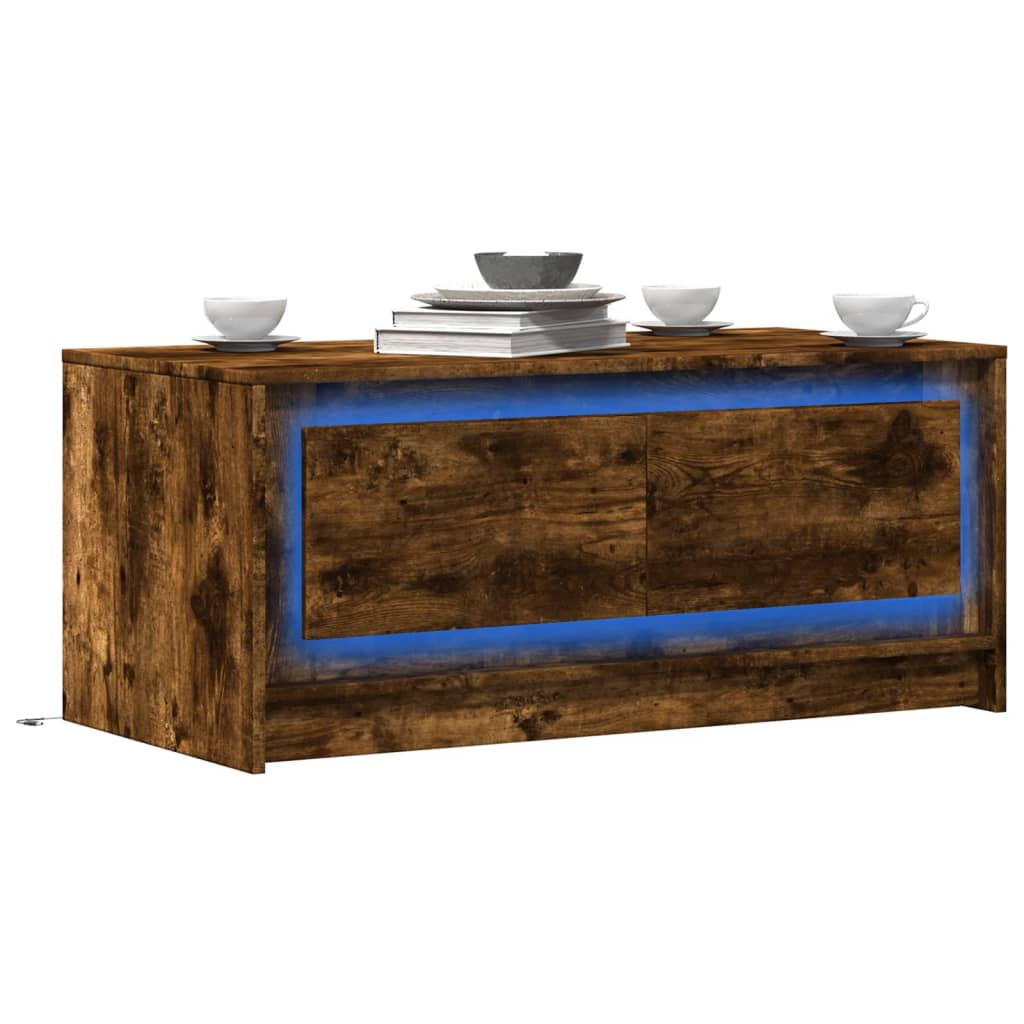 Coffee table with LED lights, smoked oak, wood