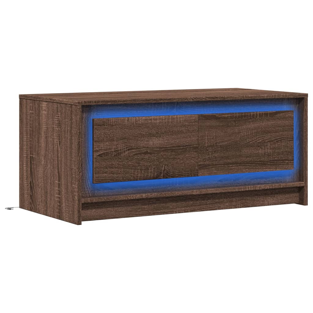 Coffee table with LED lights, brown oak, wood