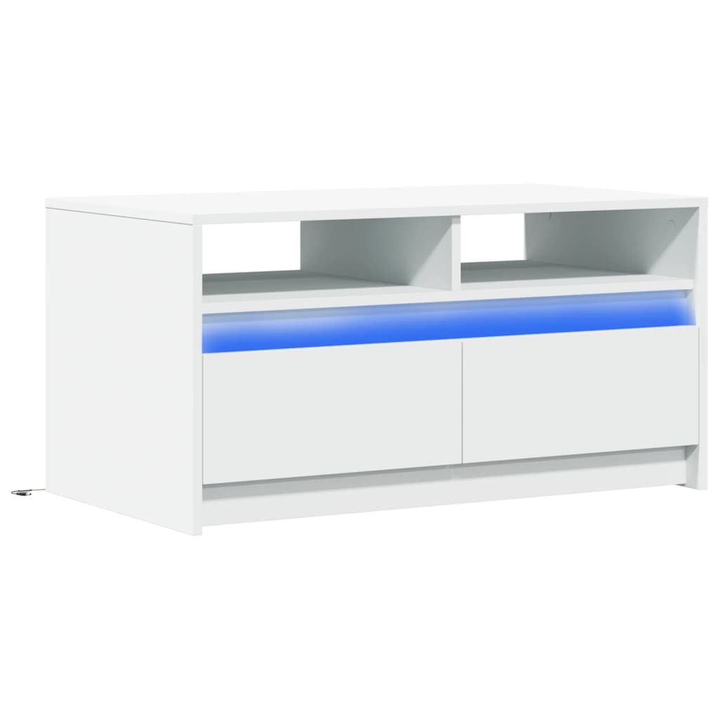 Coffee table with LED lights, white, engineered wood