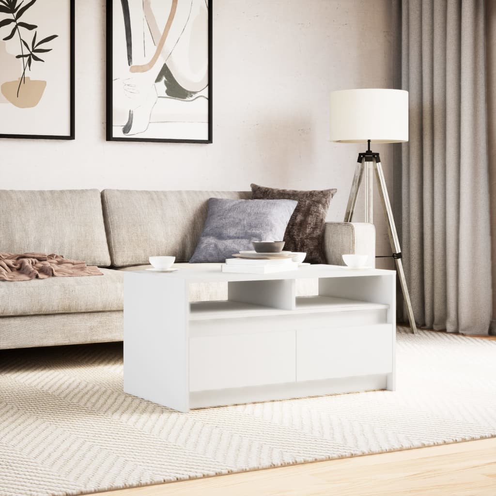 Coffee table with LED lights, white, engineered wood