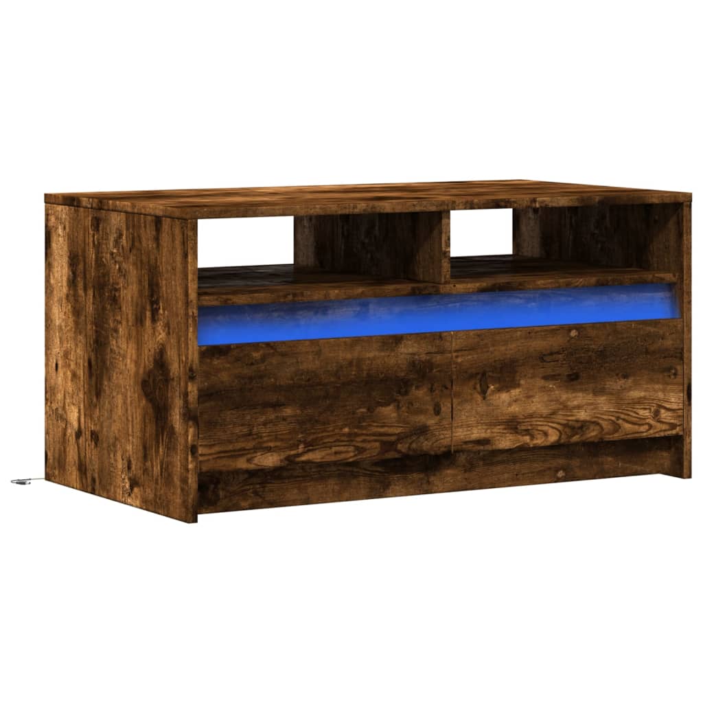 Coffee table with LED lights, smoked oak, wood