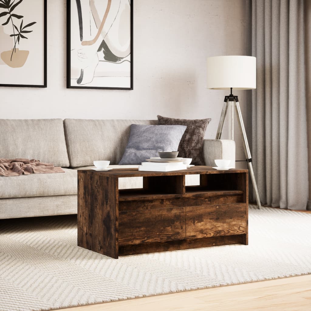 Coffee table with LED lights, smoked oak, wood