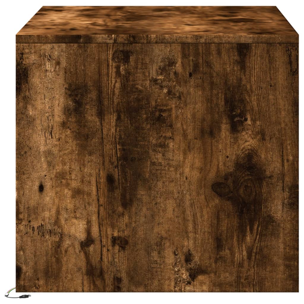Coffee table with LED lights, smoked oak, wood