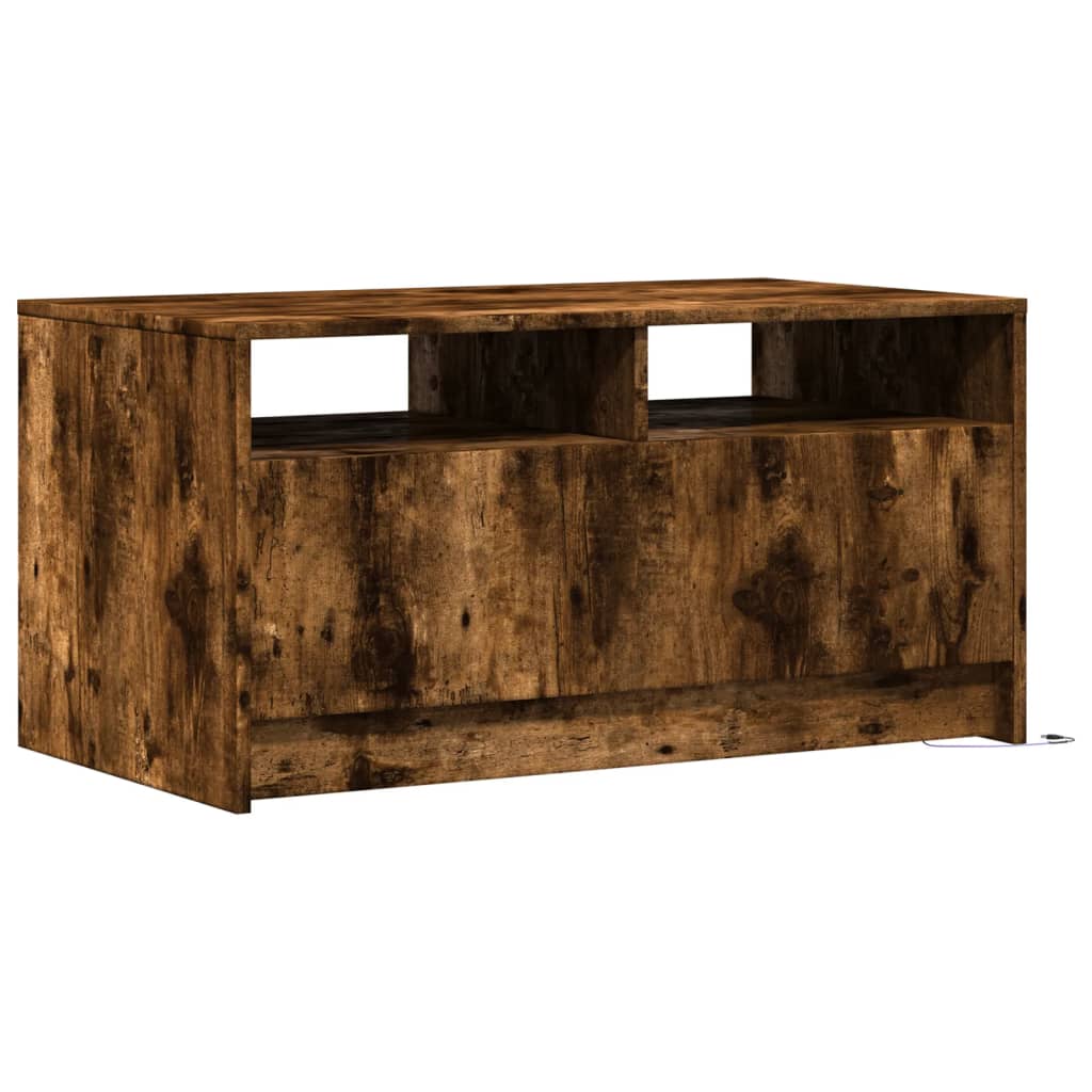 Coffee table with LED lights, smoked oak, wood