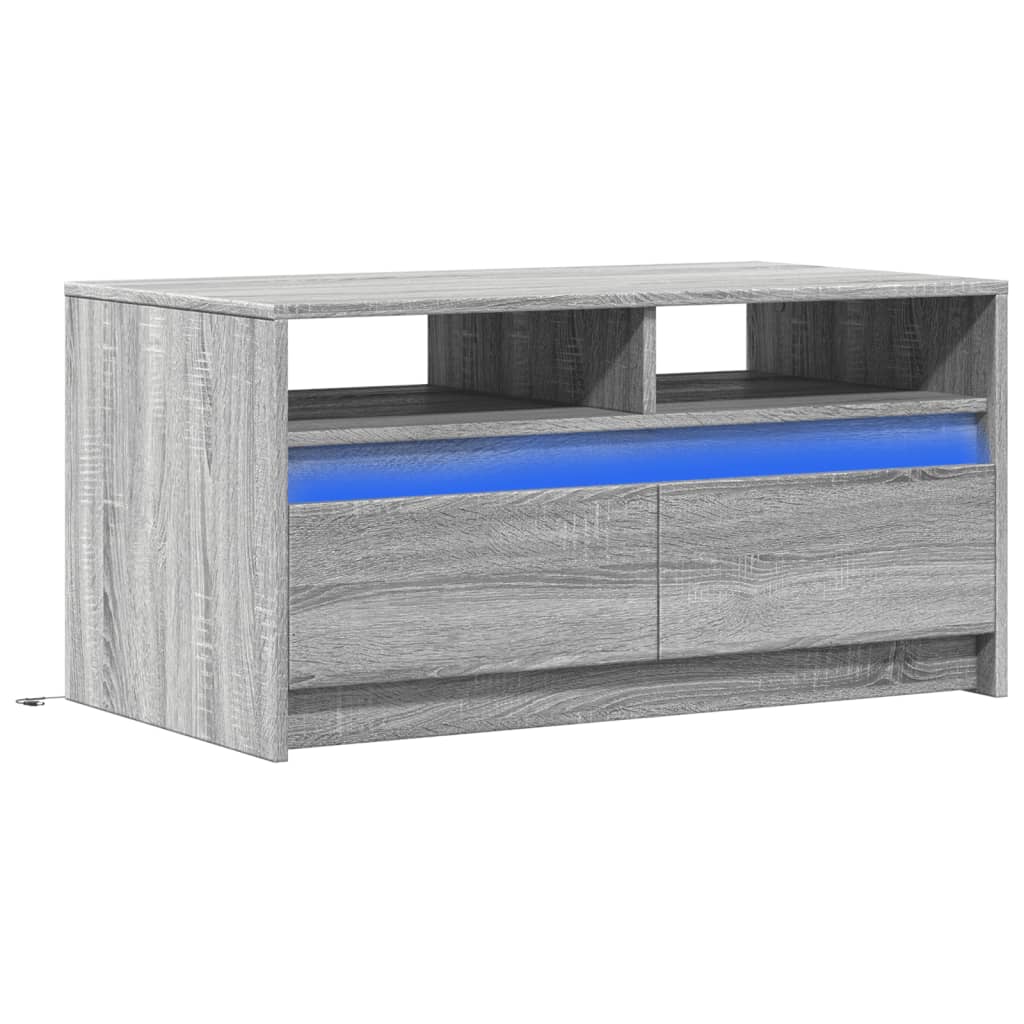 Coffee table with LED lights, gray oak, wood