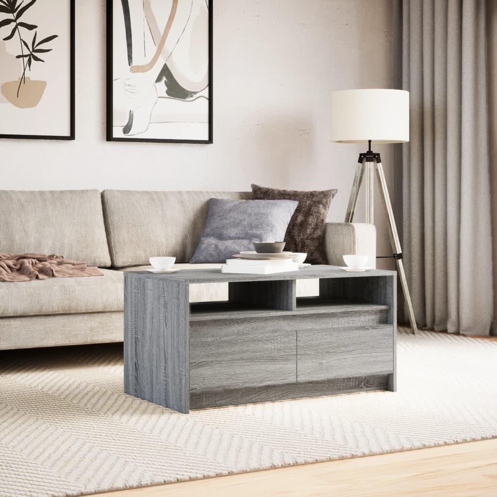 Coffee table with LED lights, gray oak, wood