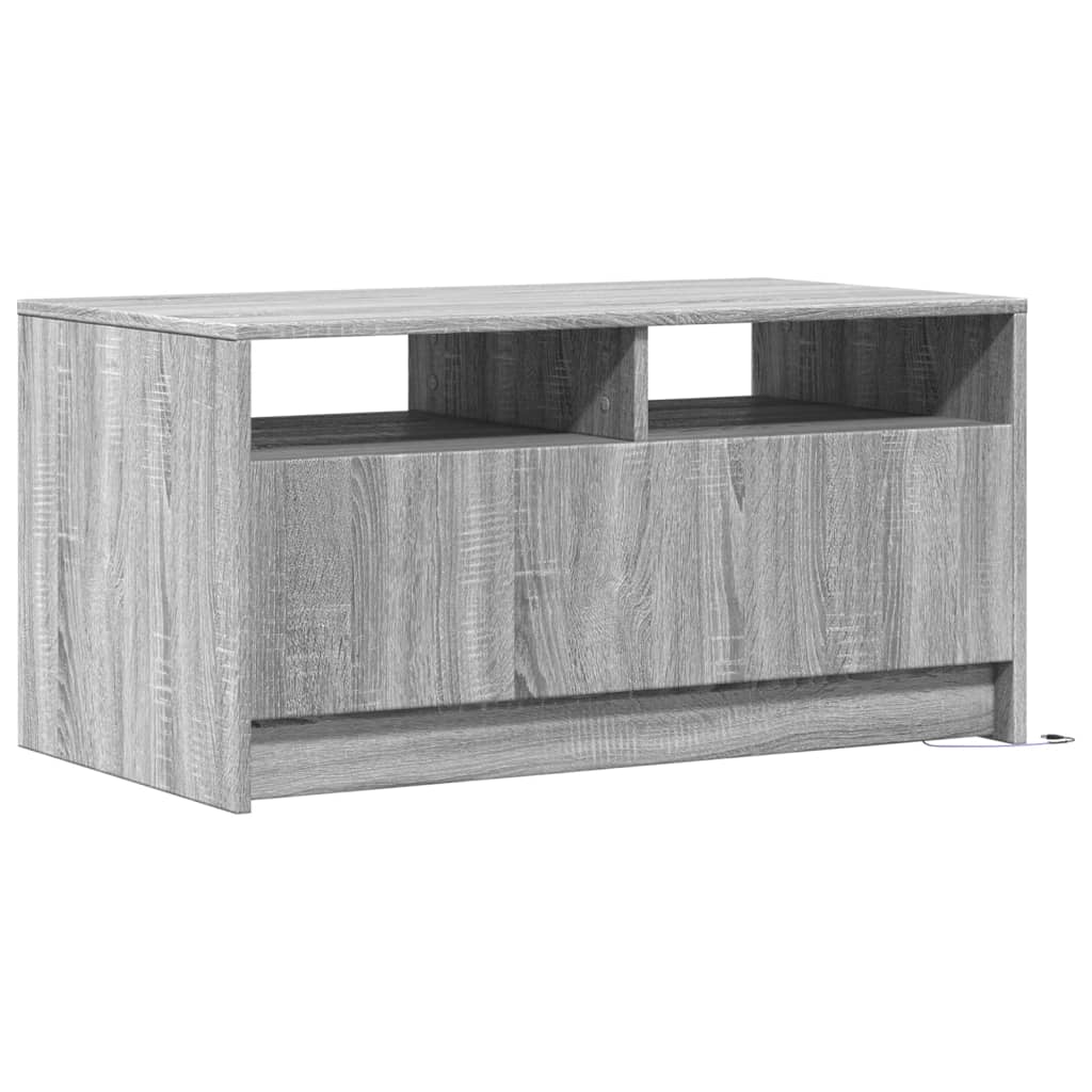 Coffee table with LED lights, gray oak, wood