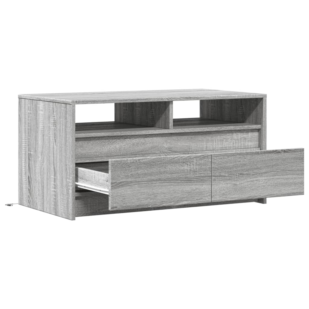 Coffee table with LED lights, gray oak, wood