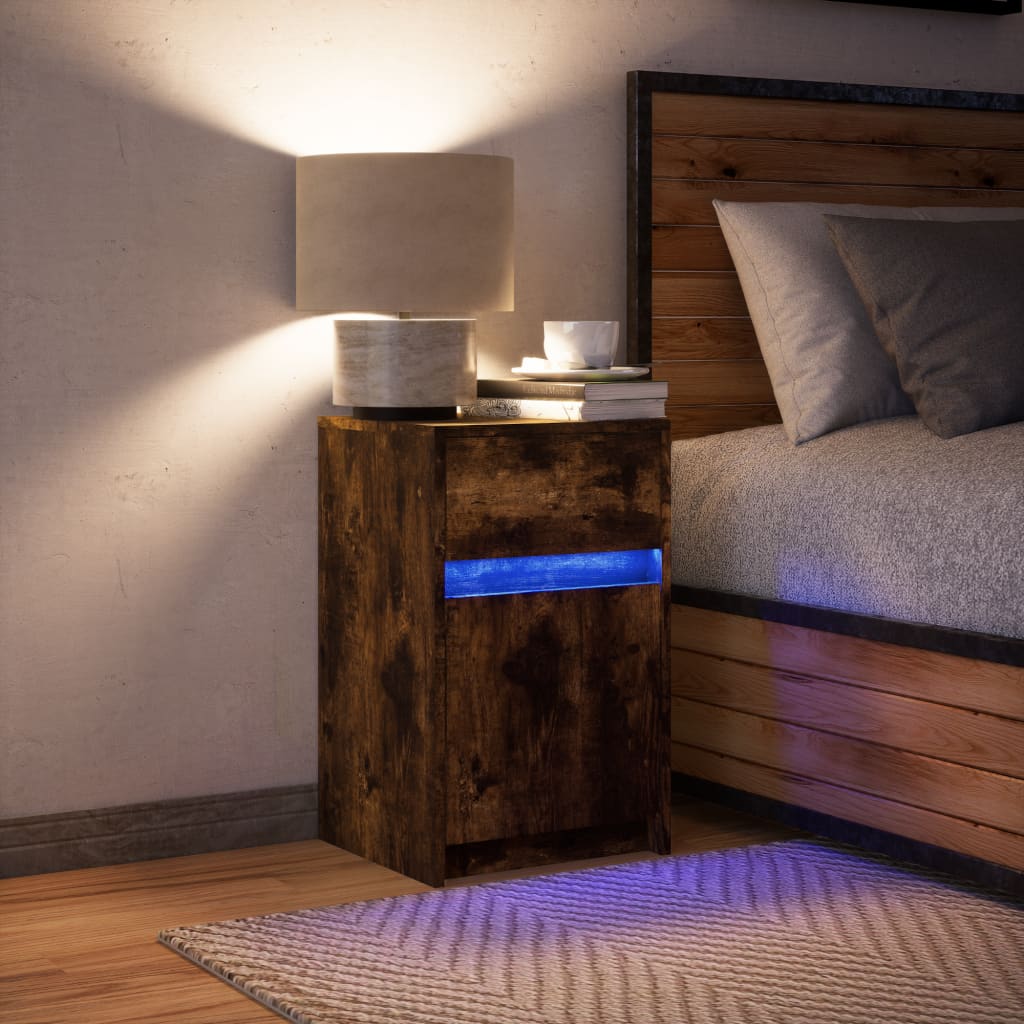 Naktsgaldiņš ar LED gaismām, dūmu ozols, koks