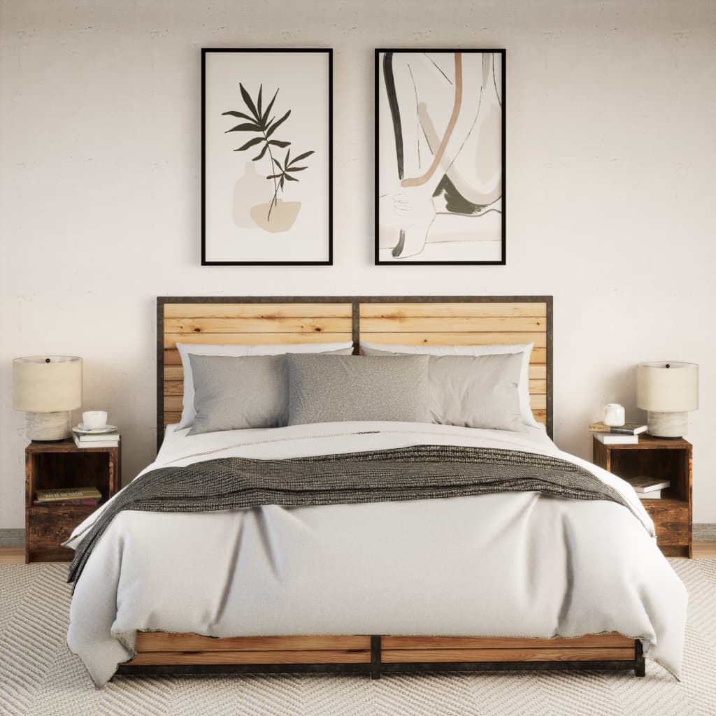 Bedside tables with LED lights, 2 pcs., smoky, wood