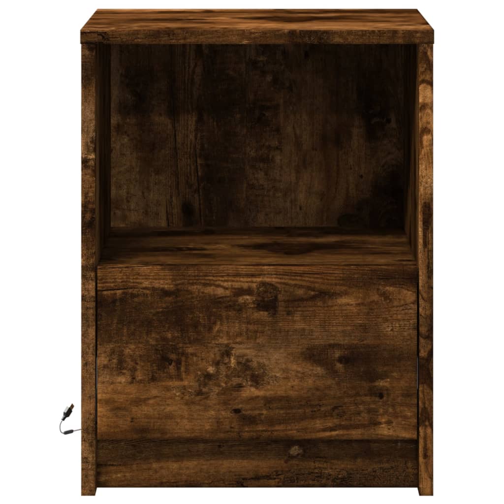 Bedside tables with LED lights, 2 pcs., smoky, wood
