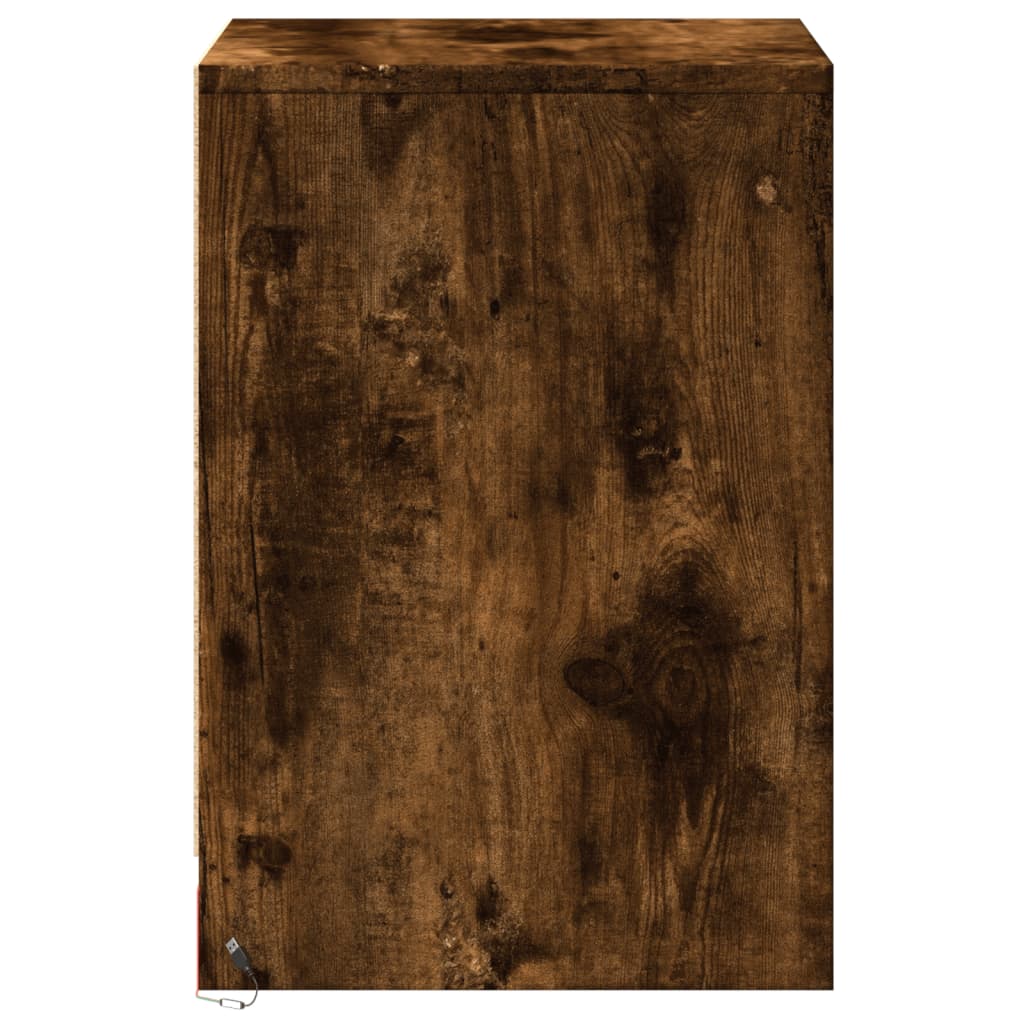 Bedside tables with LED lights, 2 pcs., smoky, wood