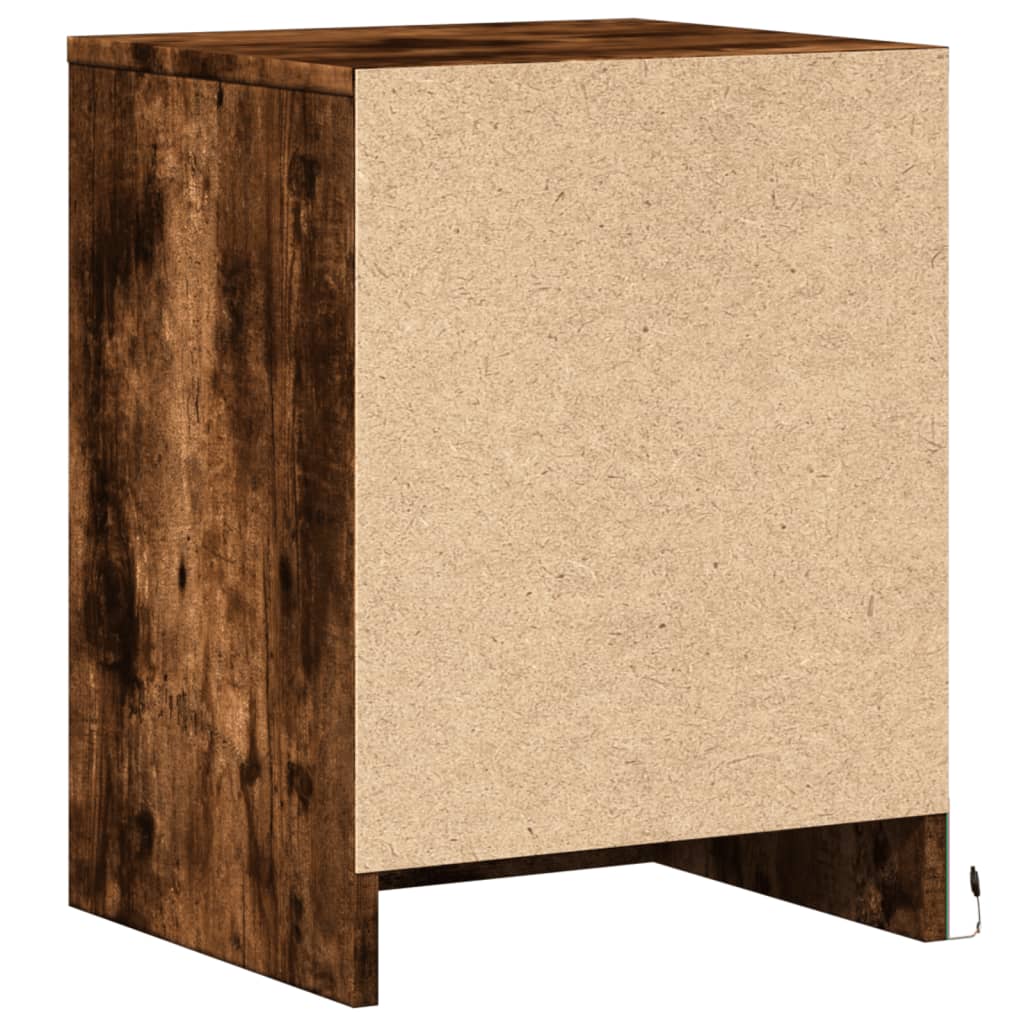 Bedside tables with LED lights, 2 pcs., smoky, wood