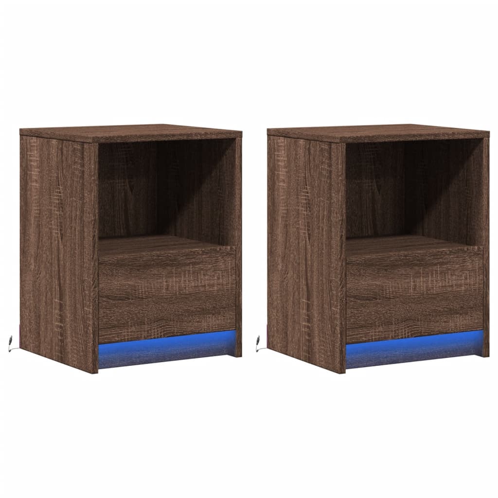 Nightstands with LED Lights, 2 pcs., Brown, Wood