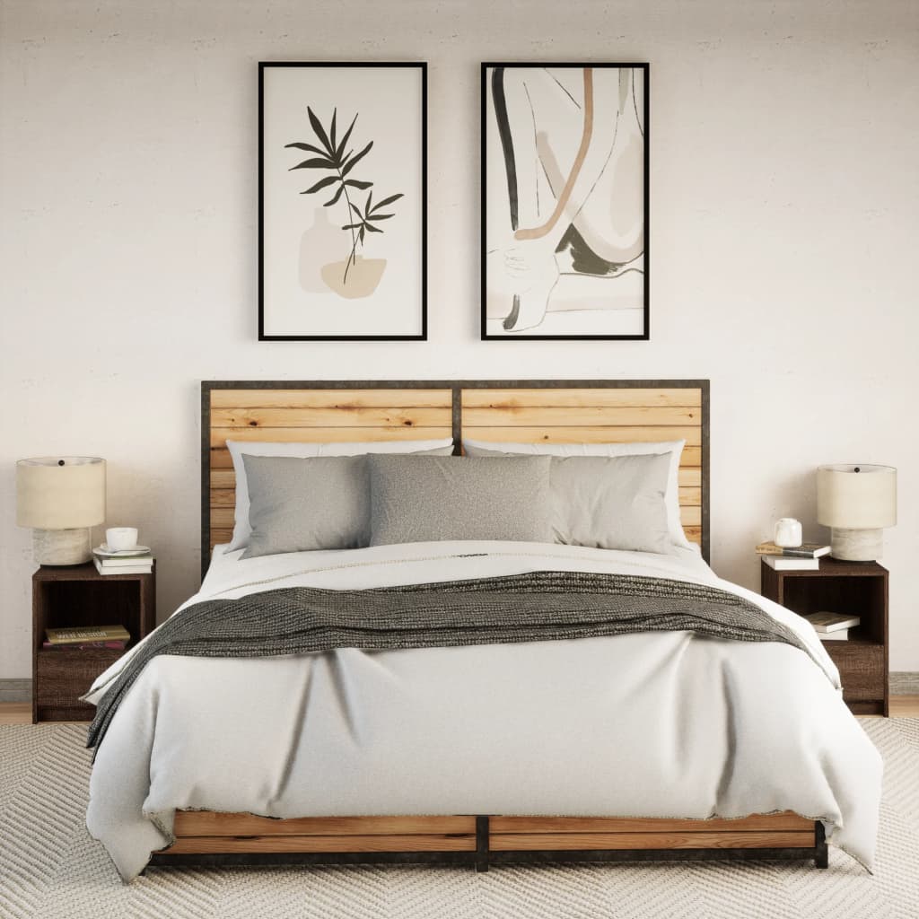Nightstands with LED Lights, 2 pcs., Brown, Wood