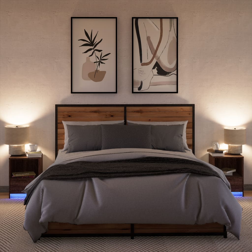 Nightstands with LED Lights, 2 pcs., Brown, Wood