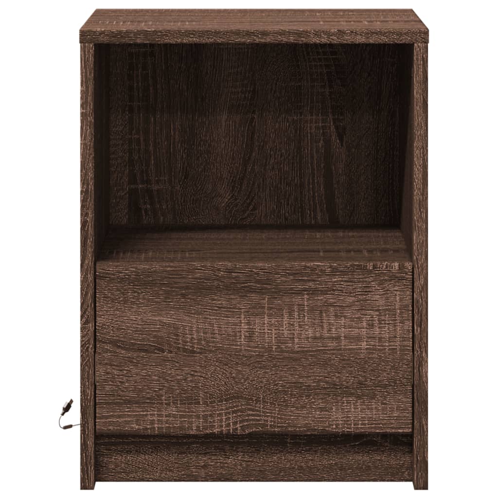 Nightstands with LED Lights, 2 pcs., Brown, Wood