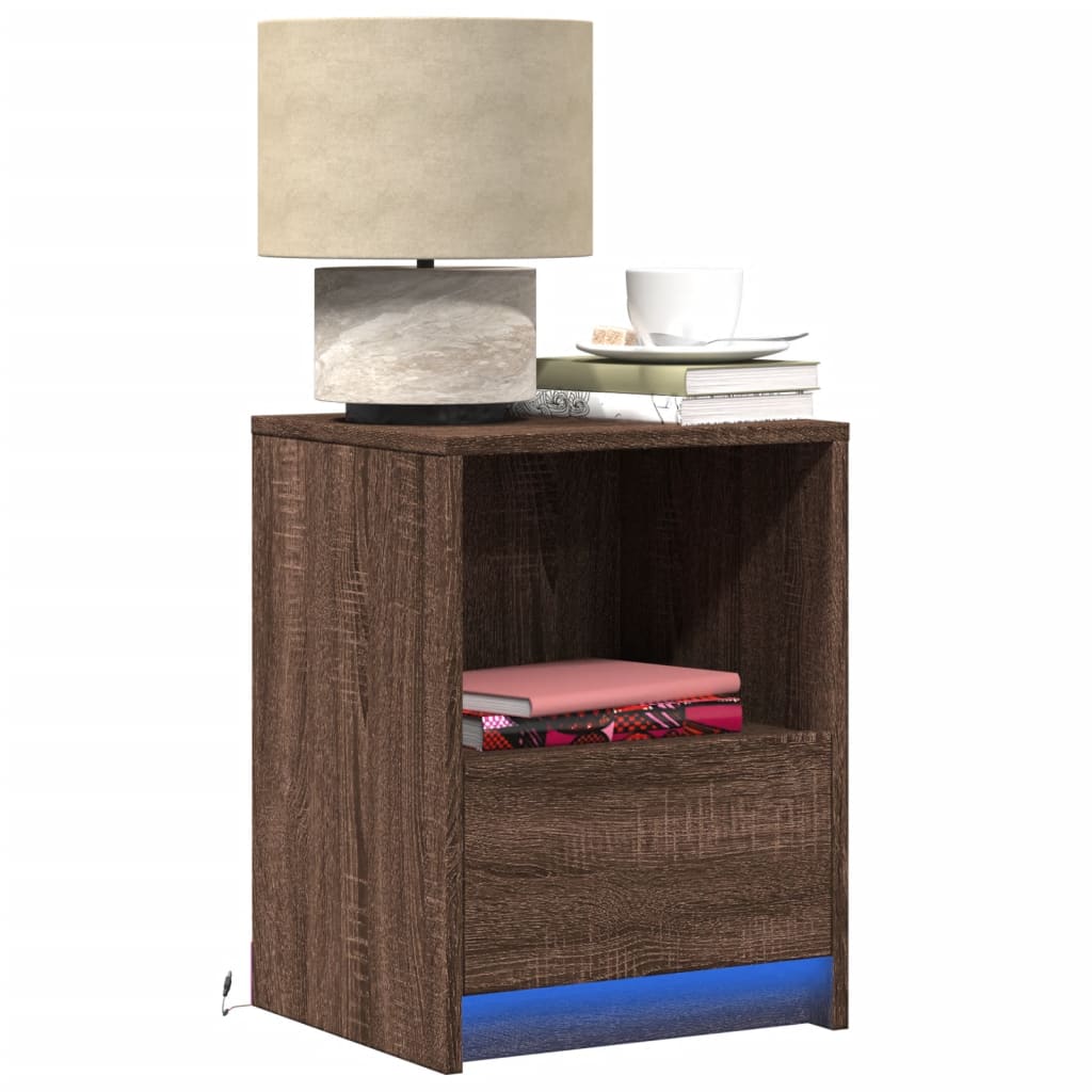 Nightstands with LED Lights, 2 pcs., Brown, Wood