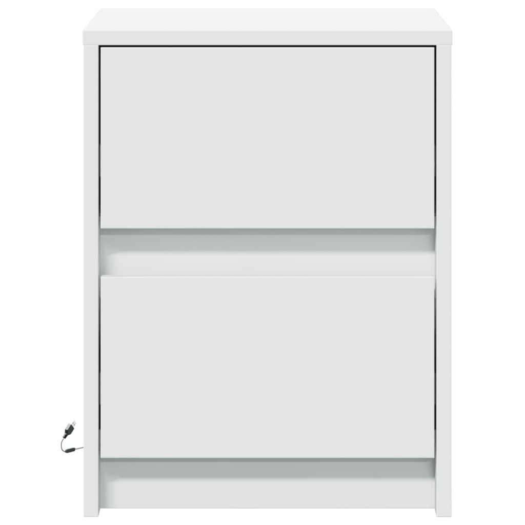 Naktinės spintelės su LED lemputėmis, 2vnt., baltos, mediena
