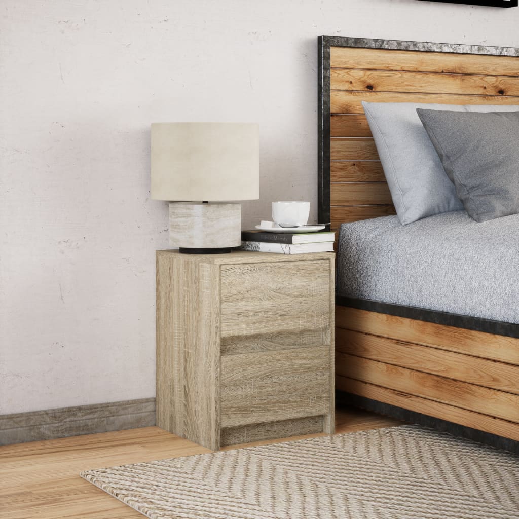 Nightstand with LED lights, oak, engineered wood