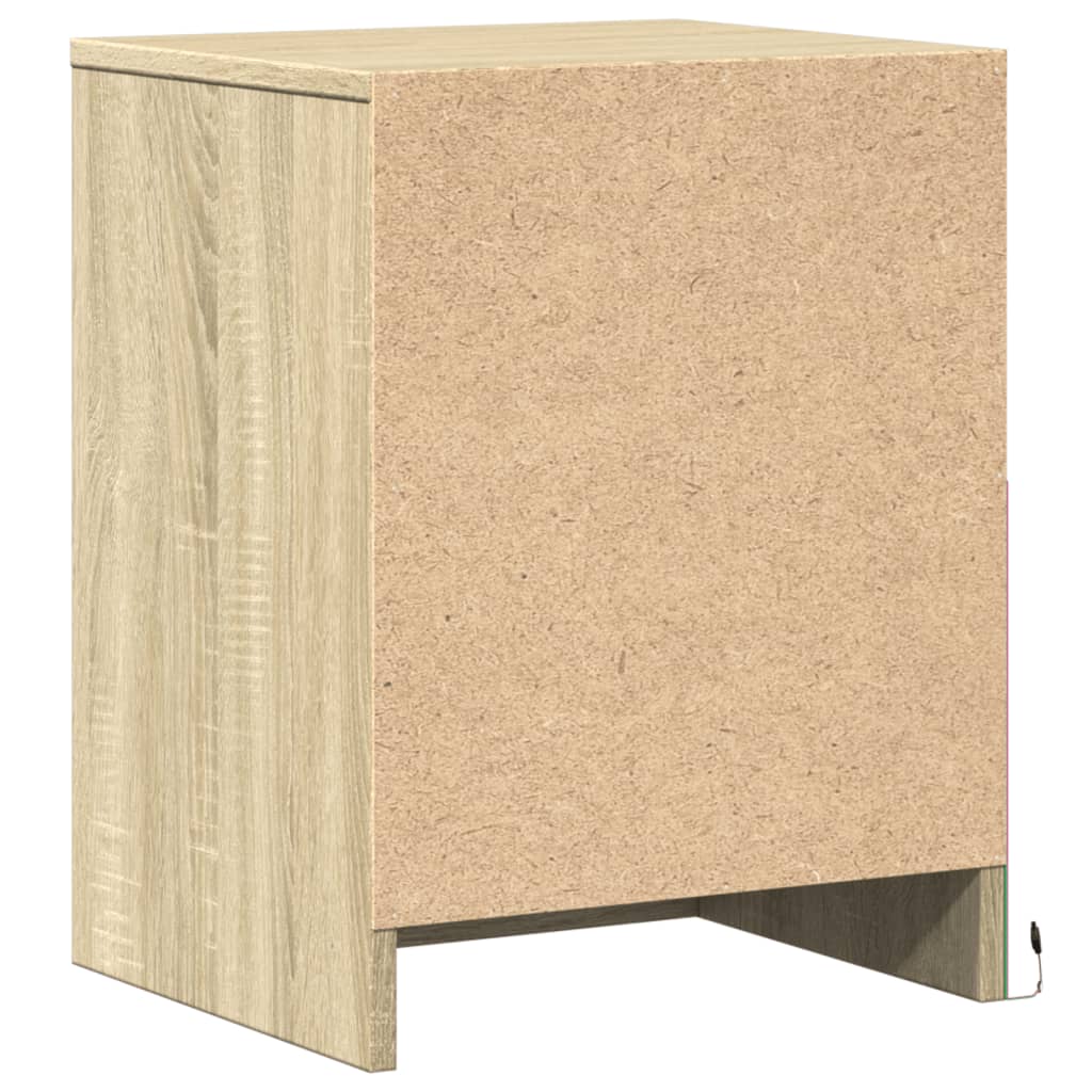 Nightstand with LED lights, oak, engineered wood