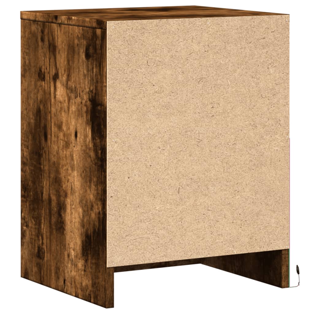 Nightstand with LED lights, smoky oak, wood