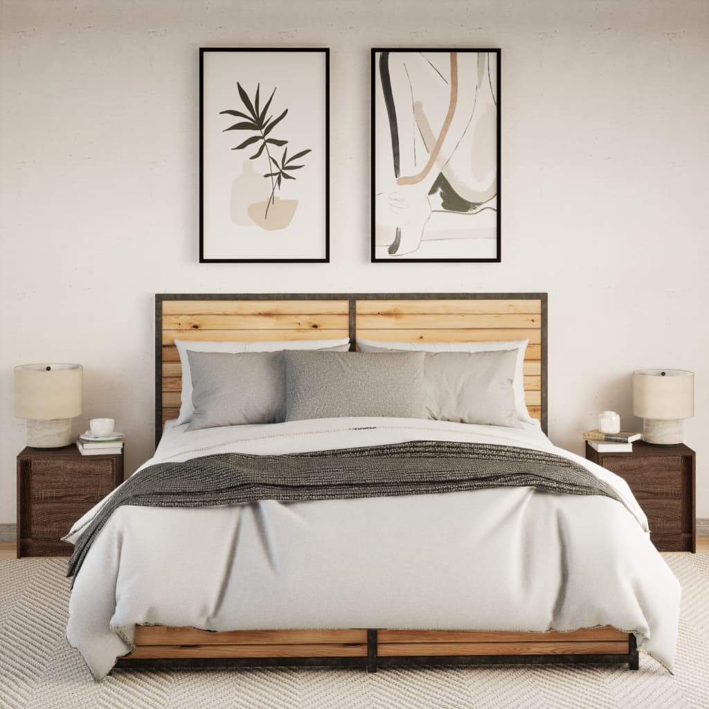 Nightstands with LED Lights, 2 pcs., Brown, Wood