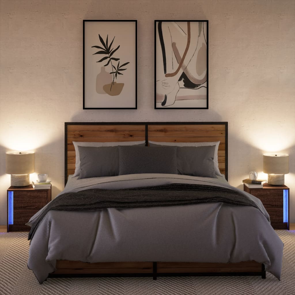 Nightstands with LED Lights, 2 pcs., Brown, Wood