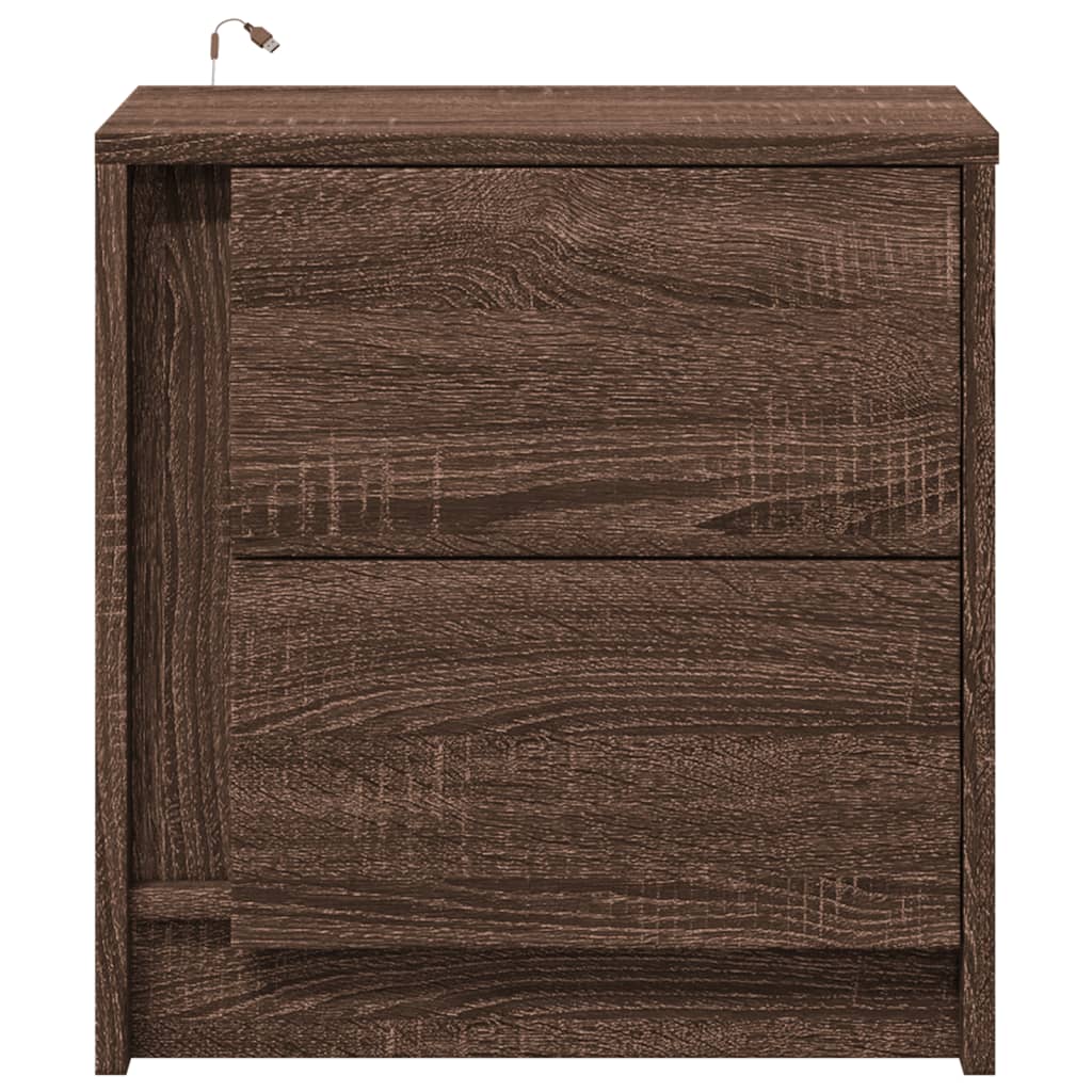 Nightstands with LED Lights, 2 pcs., Brown, Wood