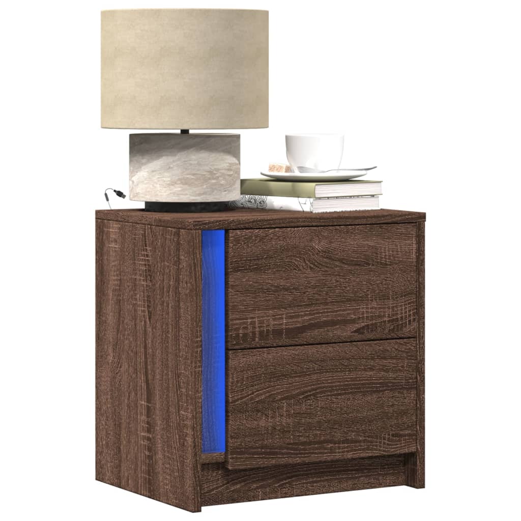 Nightstands with LED Lights, 2 pcs., Brown, Wood