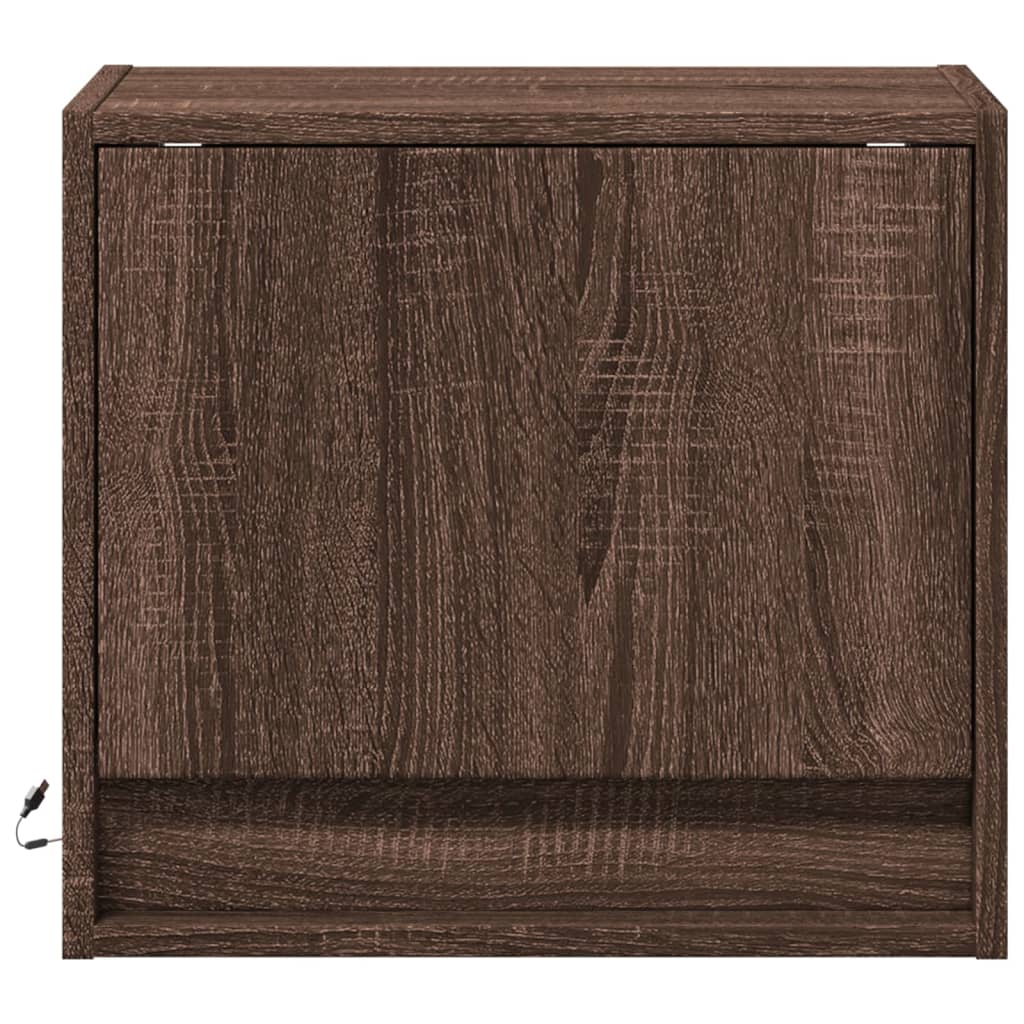 Wall-mounted bedside tables with LED, 2 pcs., brown oak
