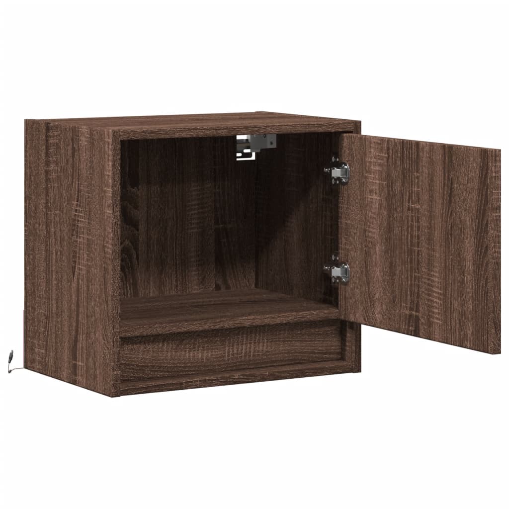 Wall-mounted bedside tables with LED, 2 pcs., brown oak