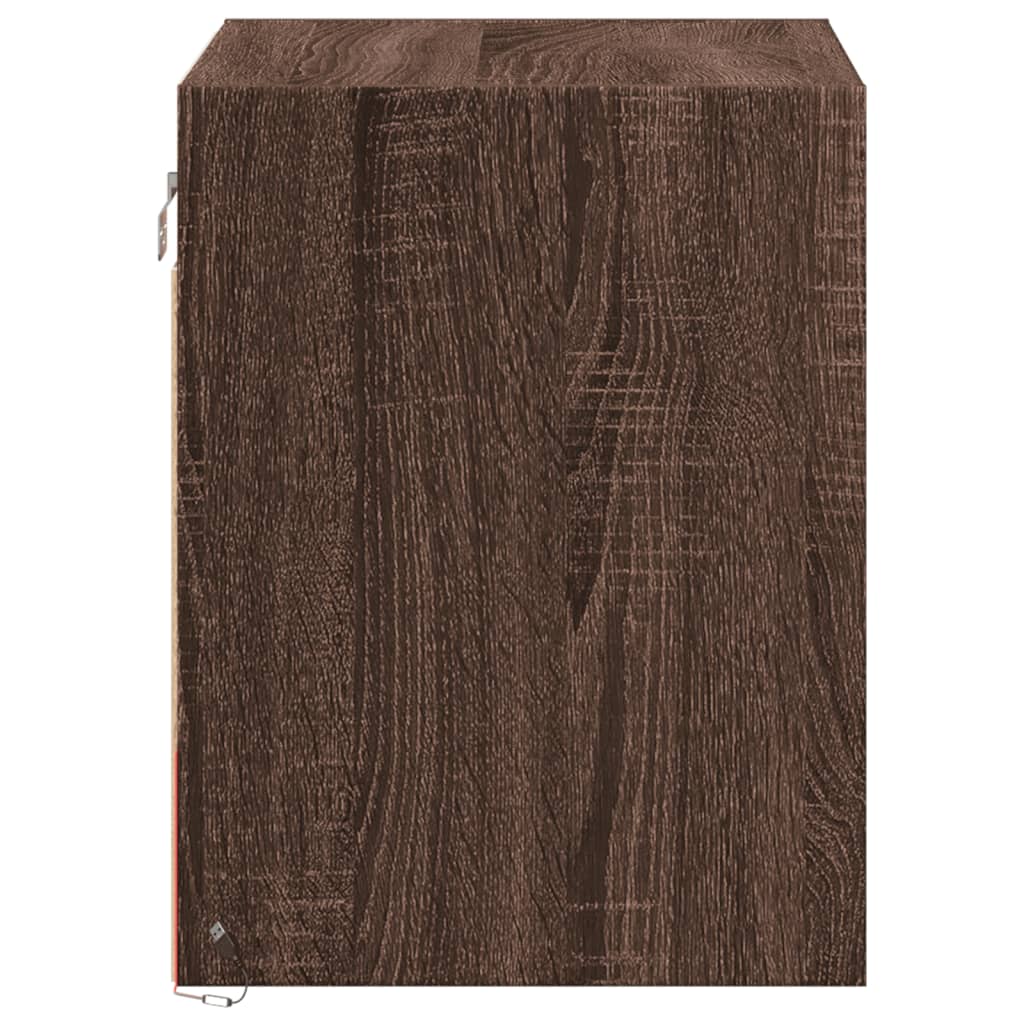 Wall-mounted bedside tables with LED, 2 pcs., brown oak