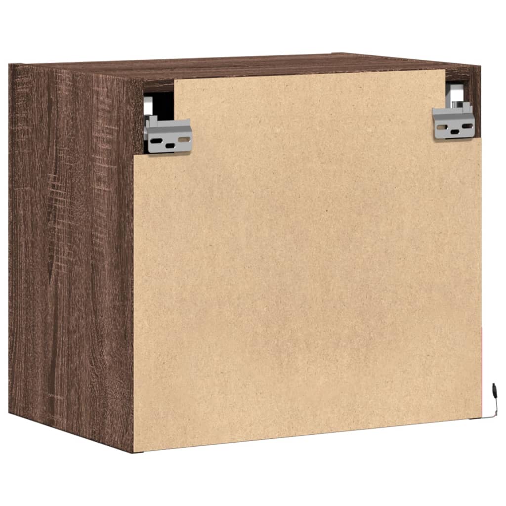 Wall-mounted bedside tables with LED, 2 pcs., brown oak
