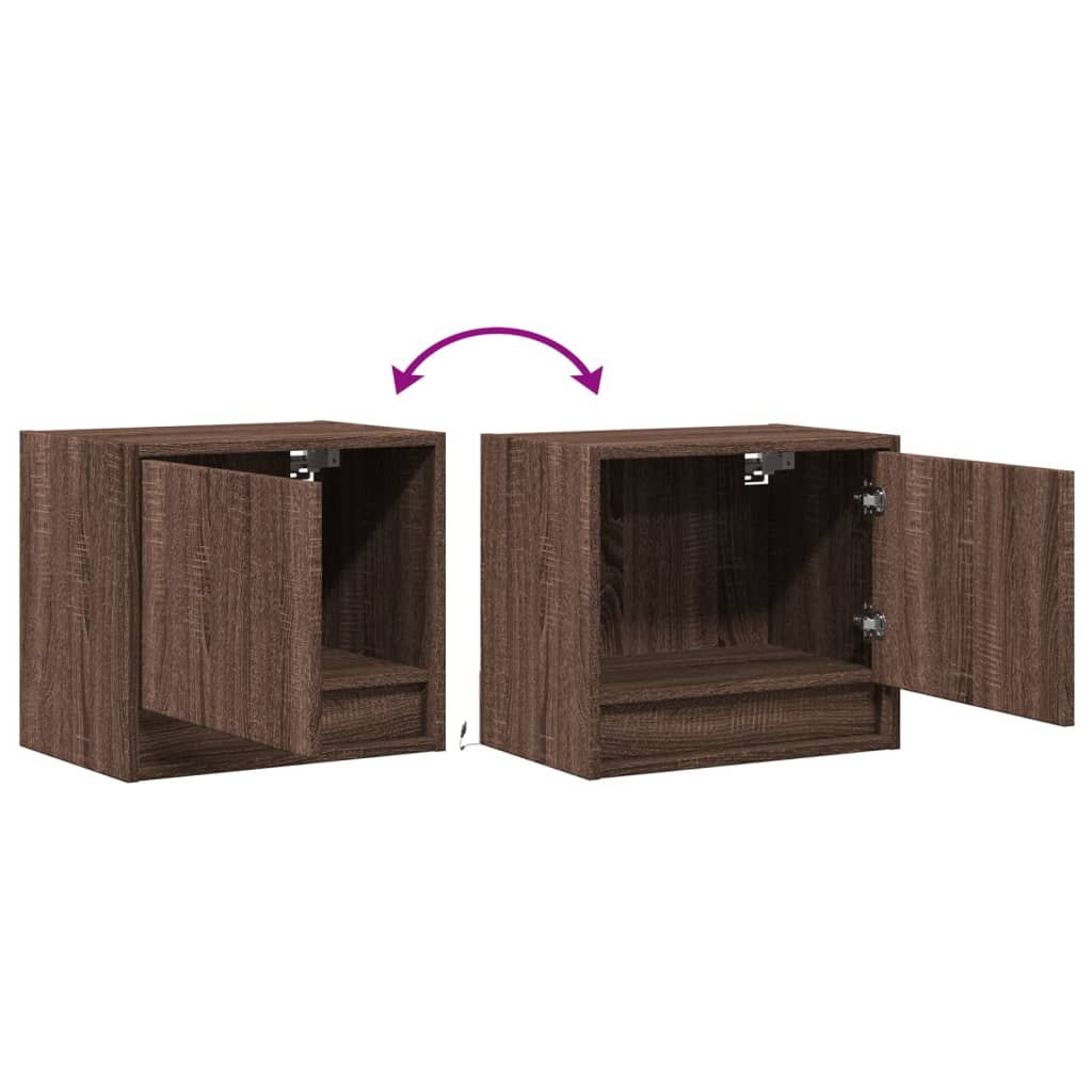 Wall-mounted bedside tables with LED, 2 pcs., brown oak