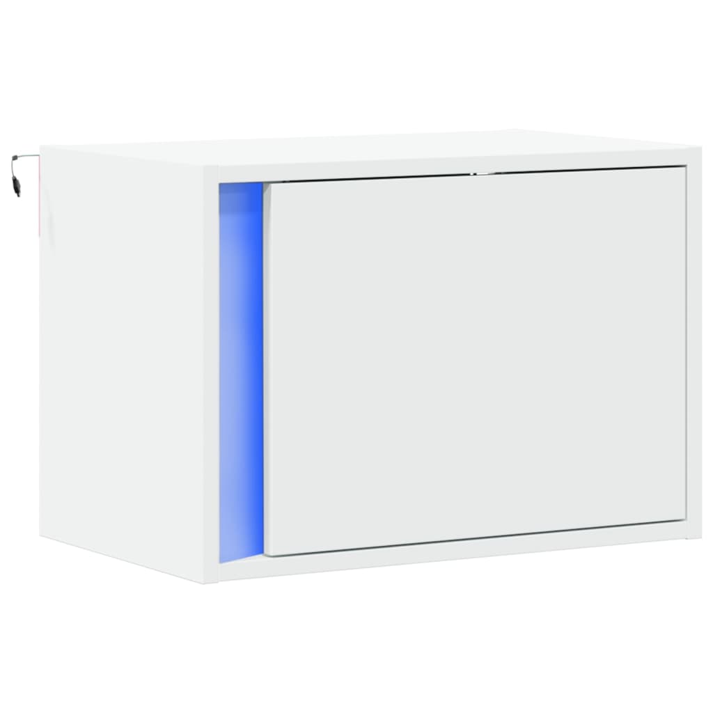Prie sienos montuojama naktinė spintelė su LED, balta