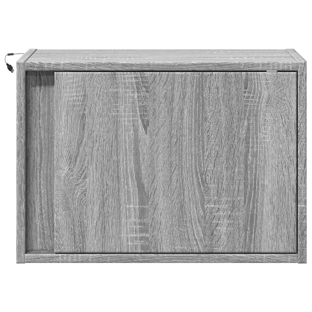Wall-Mounted Nightstands with LED, 2 pcs., Grey Oak