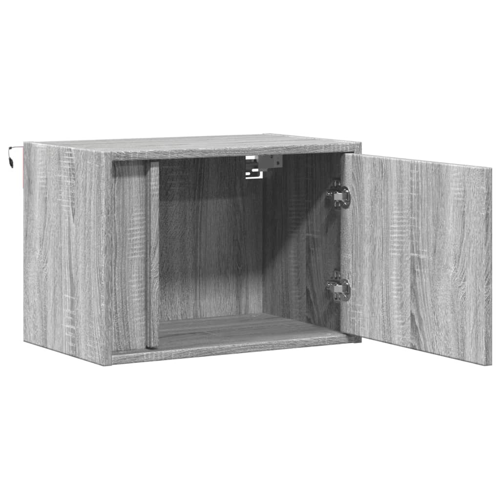 Wall-Mounted Nightstands with LED, 2 pcs., Grey Oak