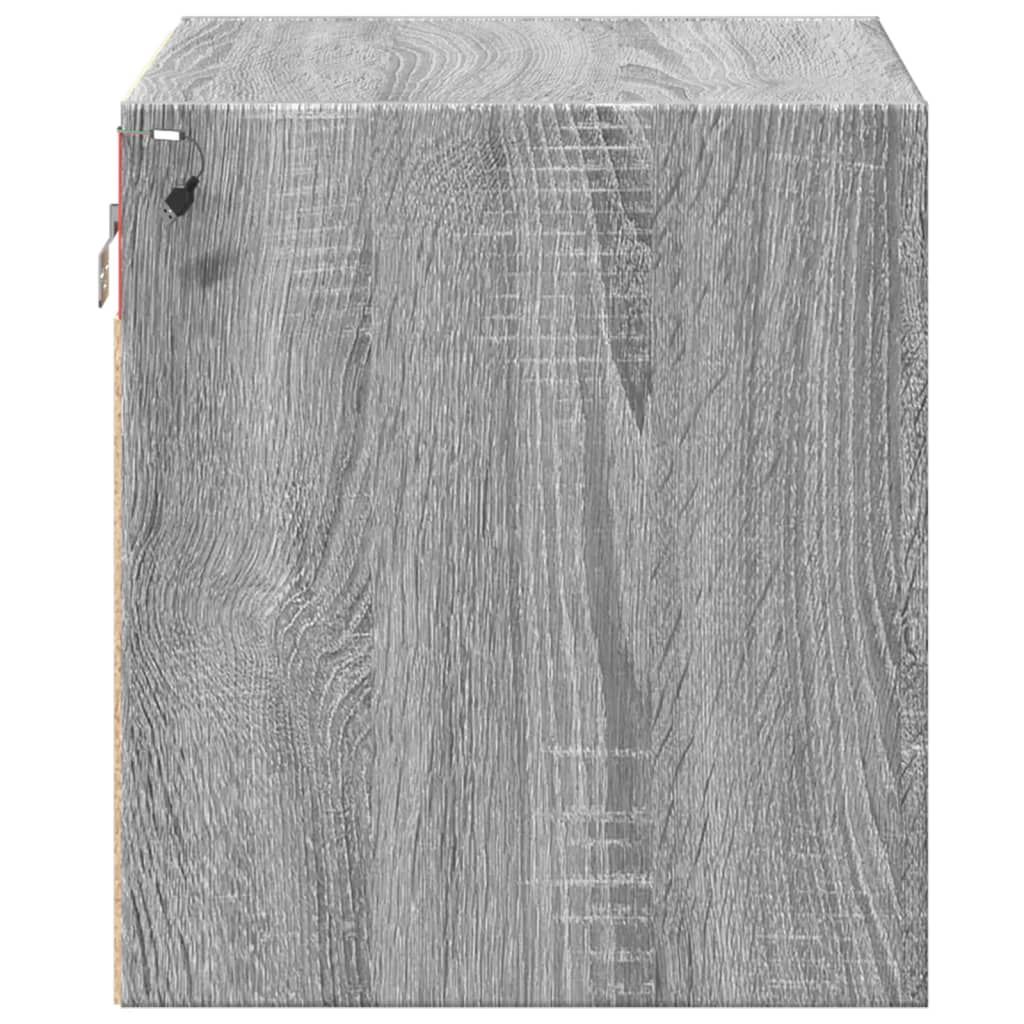 Wall-Mounted Nightstands with LED, 2 pcs., Grey Oak