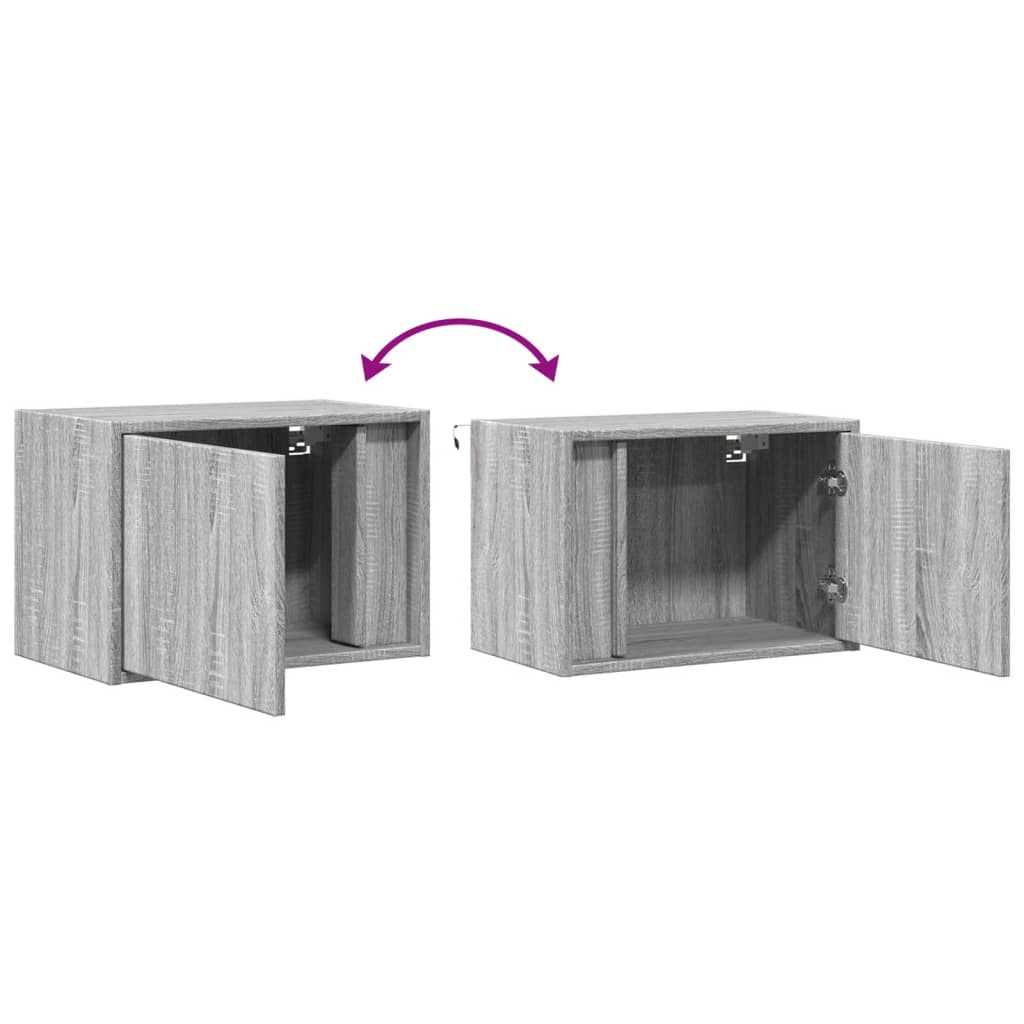 Wall-Mounted Nightstands with LED, 2 pcs., Grey Oak