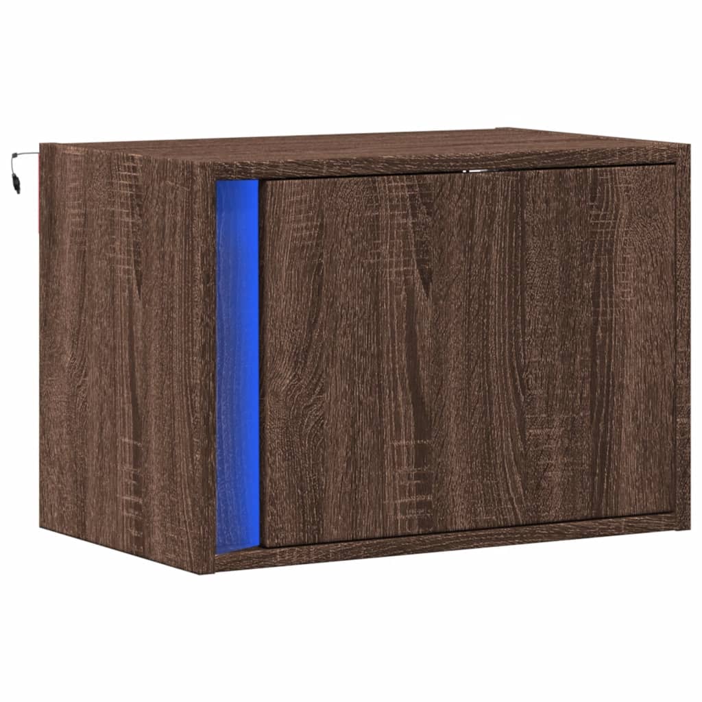 Prie sienos montuojama naktinė spintelė su LED, ruda ąžuolo