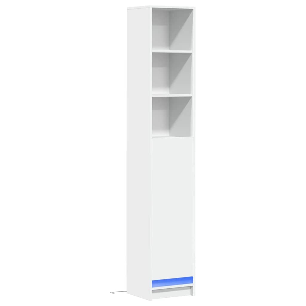 Sānu skapis ar LED, balts, 36x32,5x200cm, apstrādāta koksne