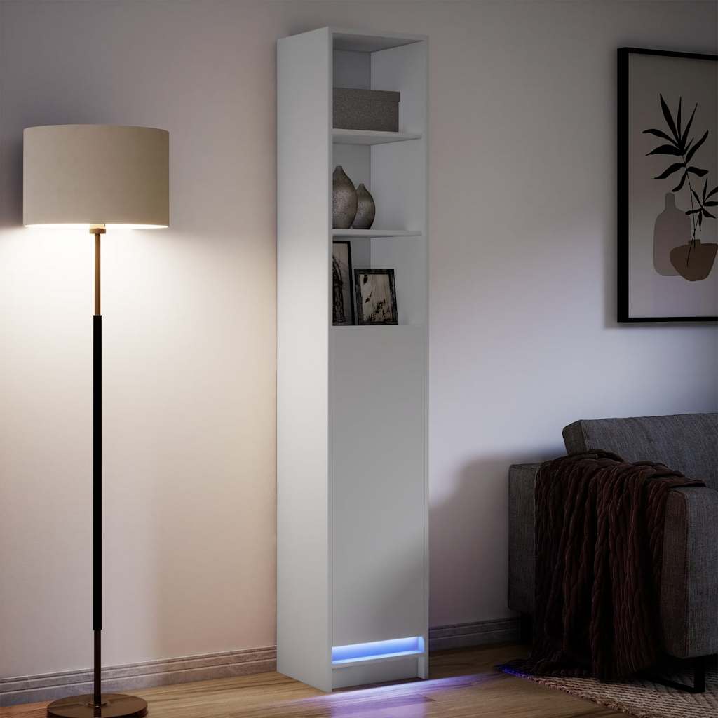 Sānu skapis ar LED, balts, 36x32,5x200cm, apstrādāta koksne