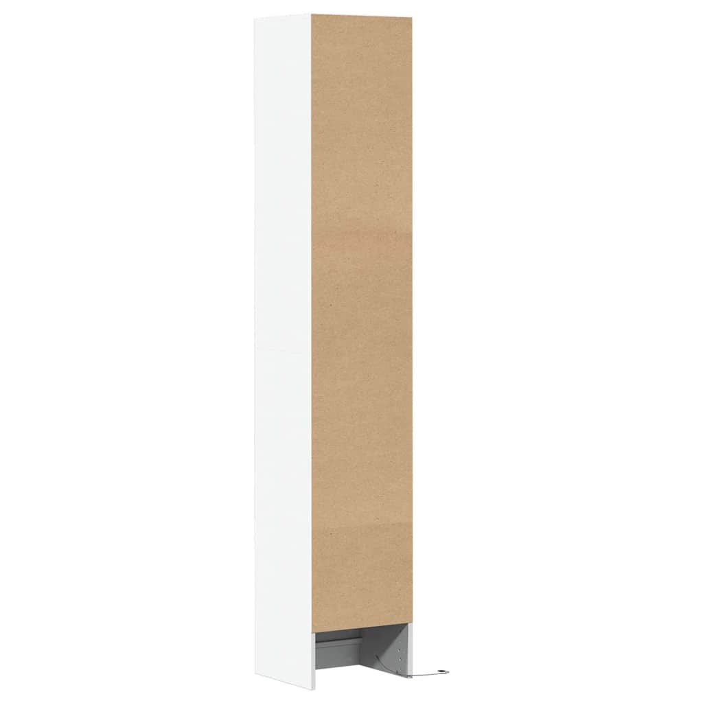 Sānu skapis ar LED, balts, 36x32,5x200cm, apstrādāta koksne