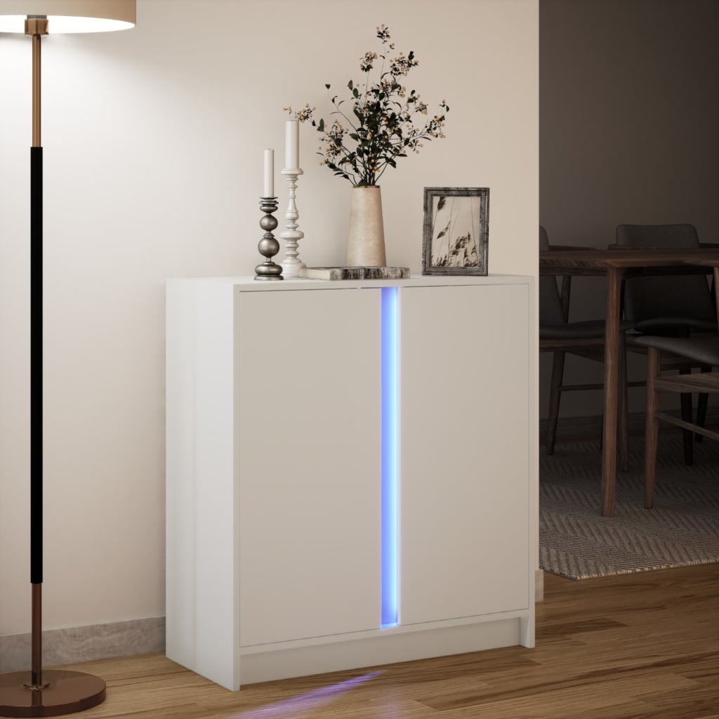 Sānu skapis ar LED, balts, 77x34x85cm, apstrādāta koksne