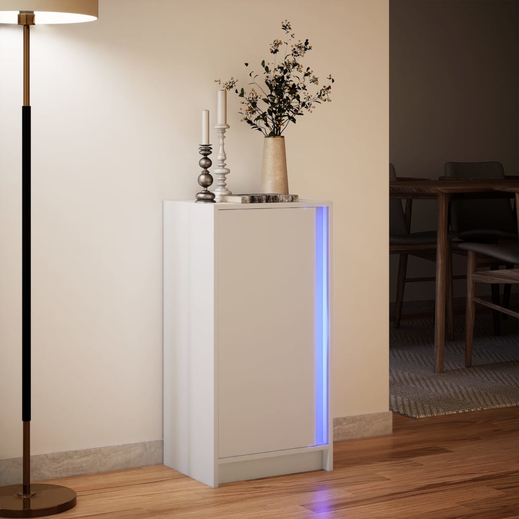 Sānu skapītis ar LED apgaismojumu, balts, 42,5x34x85 cm, apstrādāta koksne