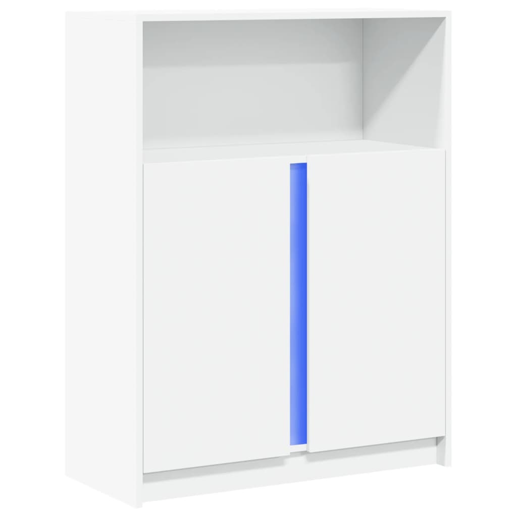 Sānu skapītis ar LED, balts, 77x34x100cm, apstrādāta koksne