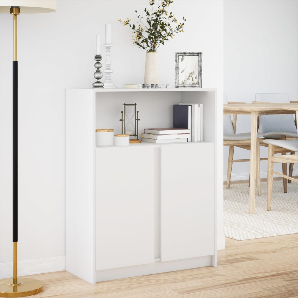 Sānu skapītis ar LED, balts, 77x34x100cm, apstrādāta koksne