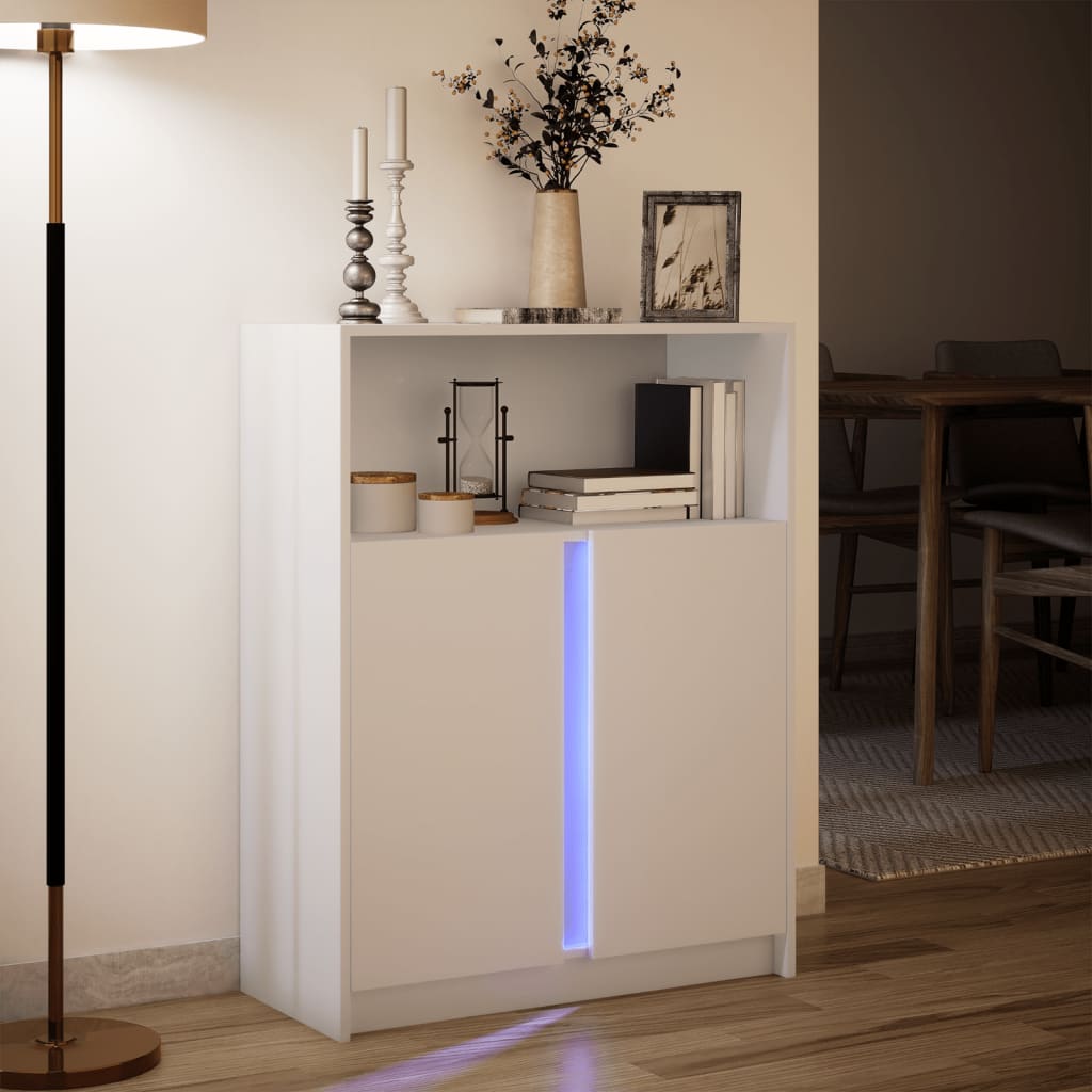 Sānu skapītis ar LED, balts, 77x34x100cm, apstrādāta koksne