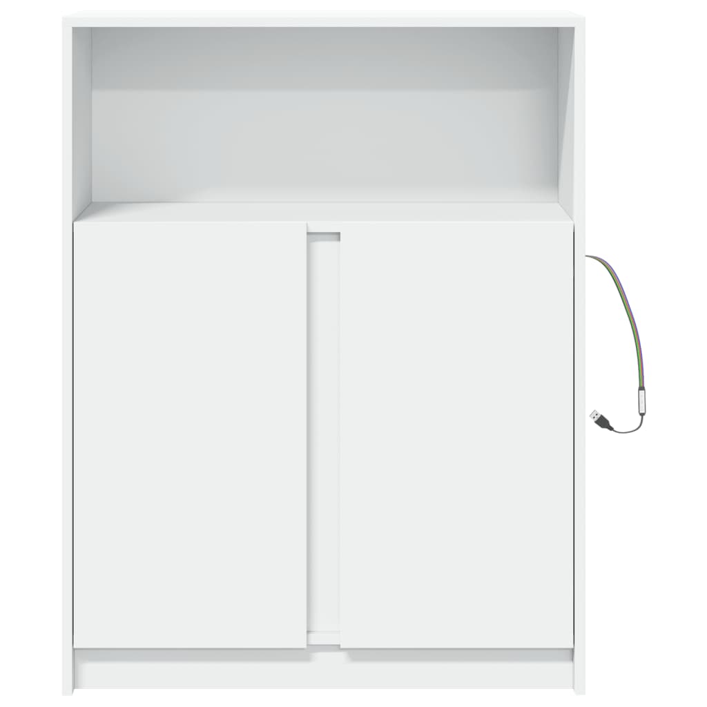 Sānu skapītis ar LED, balts, 77x34x100cm, apstrādāta koksne